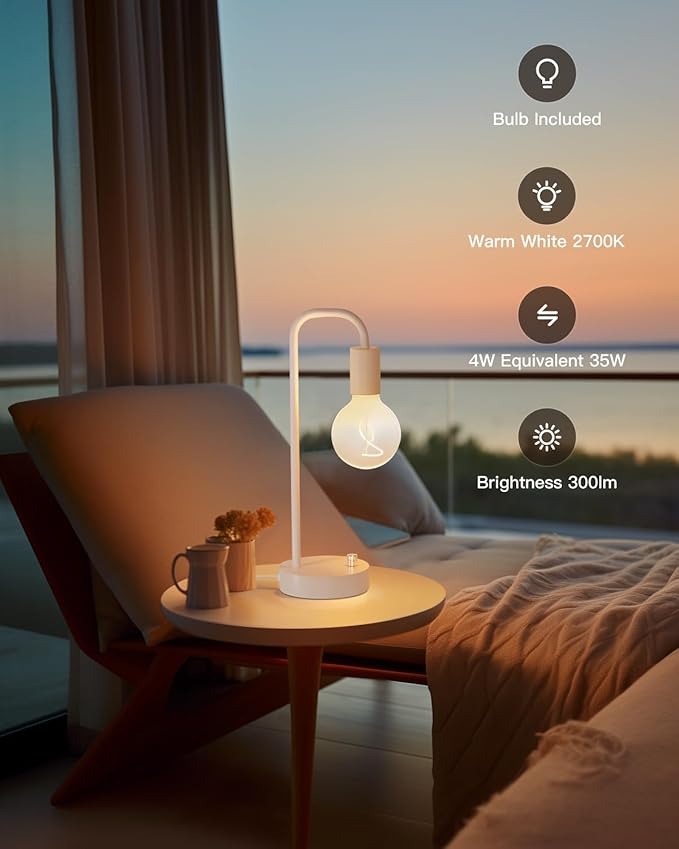 ONEWISH Industrial Small Table Lamp for Bedroom, Fully Dimmable Modern Beside Lamps with 2700K Warm Light Bulb for Kids Reading, White Nightstand Lamps for Living Room, Dorm,Home Office - Bloomnest