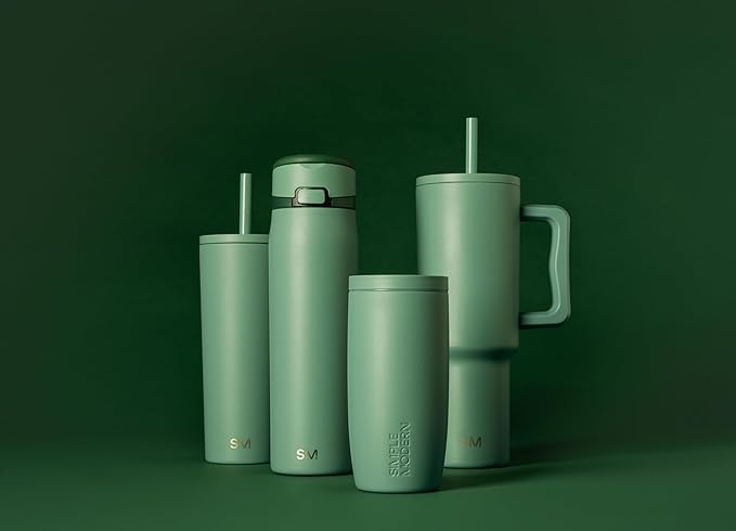 Simple Modern 40 oz Trek Tumbler with Handle and Straw Lid | Cup Holder Friendly Insulated Stainless Steel Travel Mug | Basil SimpleModern