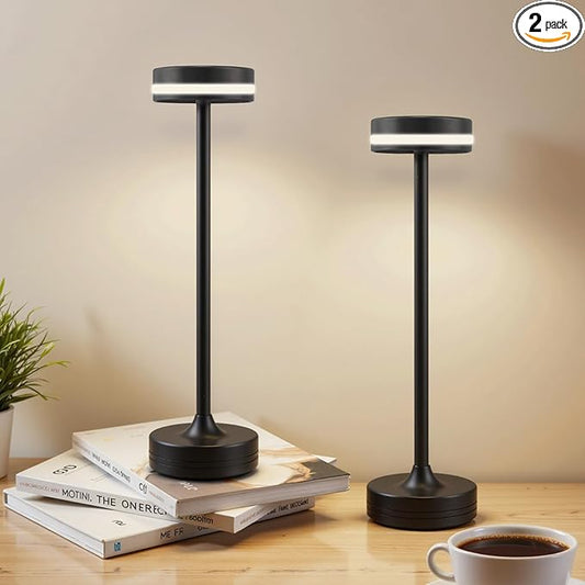 2PCS Cordless LED Rechargeable Table Touch Lamp,3 Color Stepless Dimming,Built-in 5000mAh Battery Table Light, Ambient Light for Restaurant Patio Office Dorm Terrace Outdoor Party Bar Cafe Desk(Black) - Bloomnest