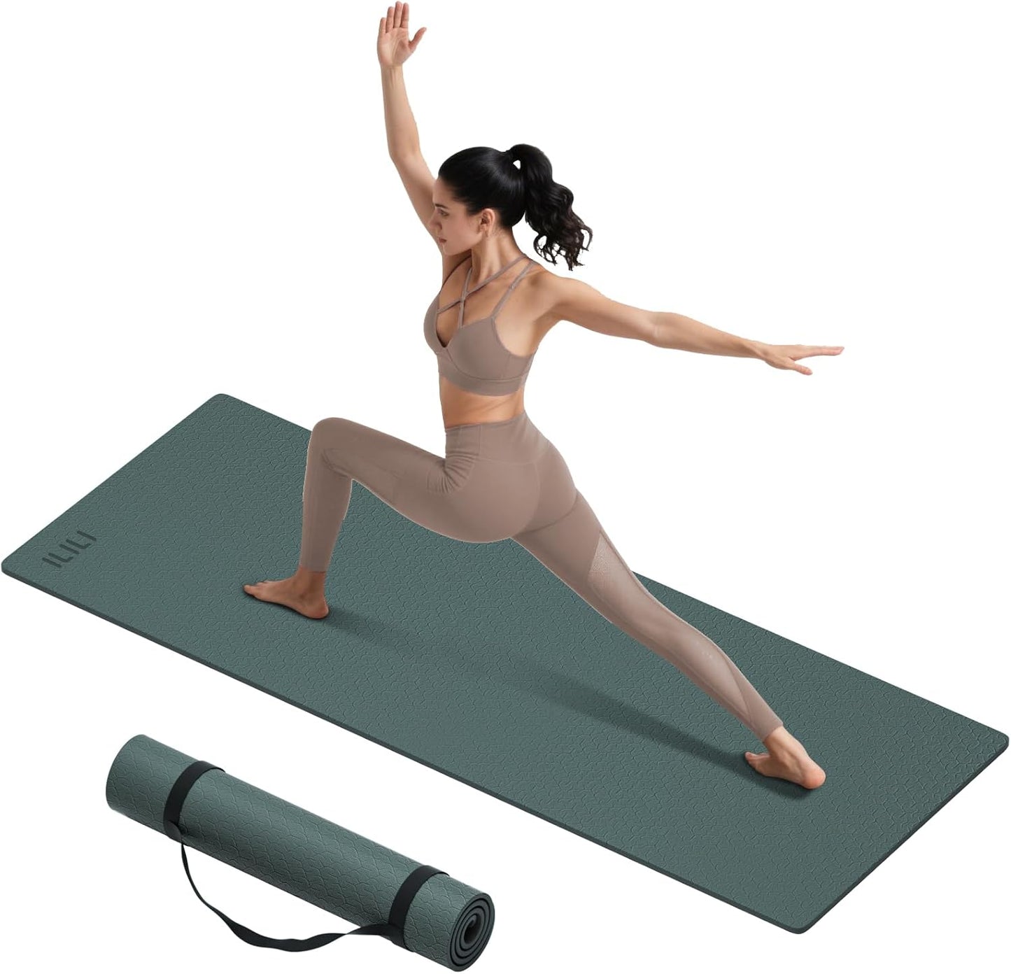 ILILI Yoga Mat 10mm Extra Thick and 193cm Extra Long, 76x28×0.4 Inch, Double Color Non-Slip TPE Material, Easy Carrying with Strap, Ideal for Yoga, Pilates, Floor Exercise, Home and Outdoor Use, Eco Friendly
