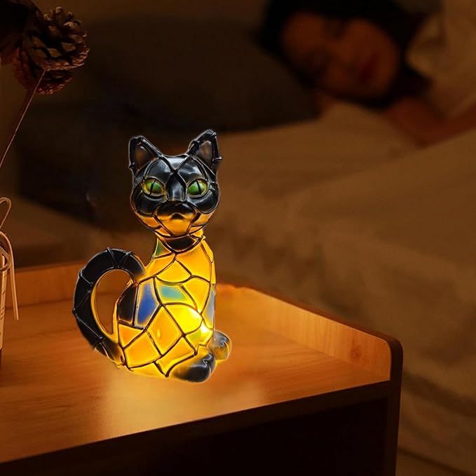 Retro Cat Colorful Resin Cat Table Lamp，3D Cute Pet Cats Themed LED Night Lamp for Pet Lovers Retro Cats Design Home Decor Lighting - Bloomnest