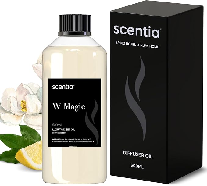 Scentia W Magic Hotel Diffuser Refill Oil Inspired by W Signature Hotel - 500 mL 16.9 fl oz - Fragrance Oil Blend Bergamot, Lemongrass & Jasmine for HVAC Diffuser - Bloomnest
