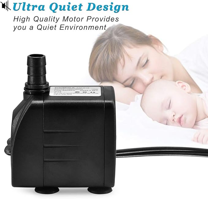 DOMICA 220GPH Ultra Quiet Fountain Pump (15W 800L/H), Small Submersible Pump for Pond, Water Feature, Aquariums, Hydroponics, Indoor or Outdoor Fountain - Bloomnest