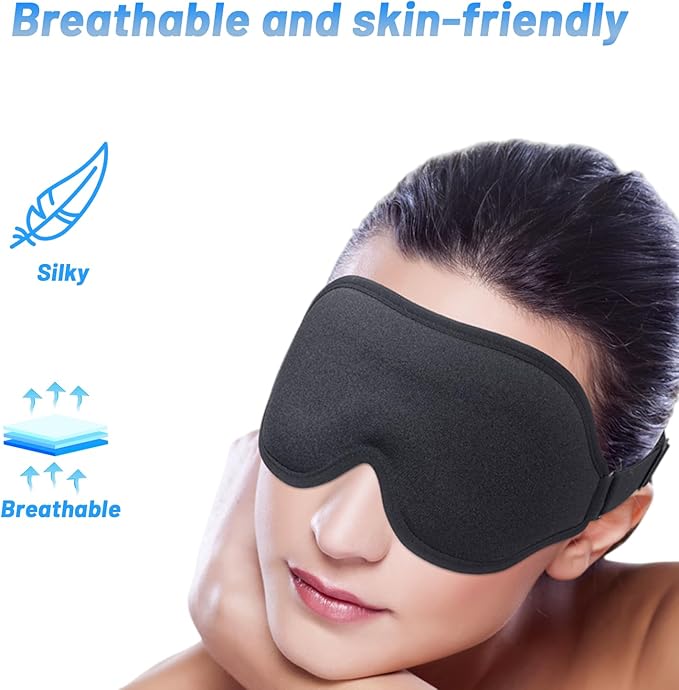 Sleep Eye Mask for Side Sleeper, Lash Extensions 3D Contoured Cup Sleeping Mask for Men Women, Travel Blackout Night Blindfold Eye Shade Cover with Adjustable Strap (Black-Side Sleeper) - Bloomnest