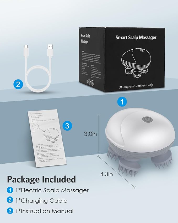 AMIR Upgraded Electric Scalp Massager, Portable Head Massager with Kneading 96 Massage Nodes, Handheld Head Scratcher Massager for Stress Relax and Pain Relief, Ideal Valentine‘s Day Gift for Her/Him AMIR