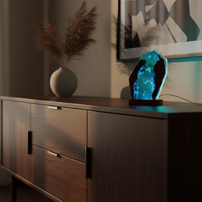 Handmade 3D Ocean Resin Lamp – LED Color Changing Night Light, Artistic Sea Turtle & Coral Scene, Unique Coastal Home Decor Gift for Ocean & Nature Lovers - Bloomnest