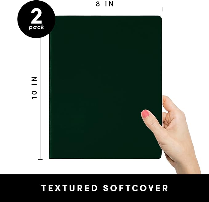 PAPERAGE Soft Cover Blank Journal Notebook, 2 Pack, (Dark Green), 100 Pages, Large 7.5 inches x 9.5 inches, Ideal for Sketch Book, Note Taking & Travel Journal - Bloomnest