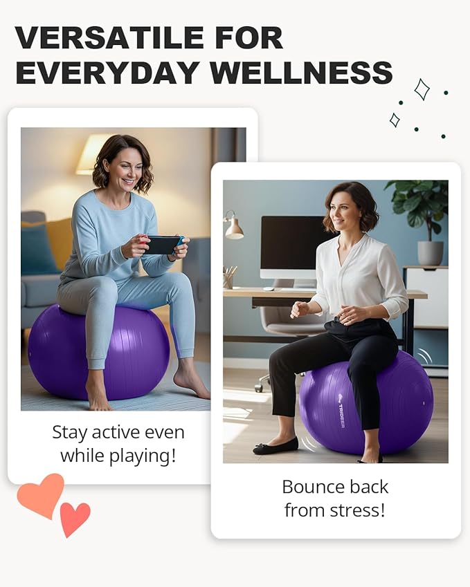 Trideer Exercise Ball for Yoga, Pilates & Fitness – Stability Ball Equipment for Home Gym & Office Chair, Core & Balance Training Accessories, Physical Therapy Equipment, Quick Pump Included, 5 Sizes - Bloomnest