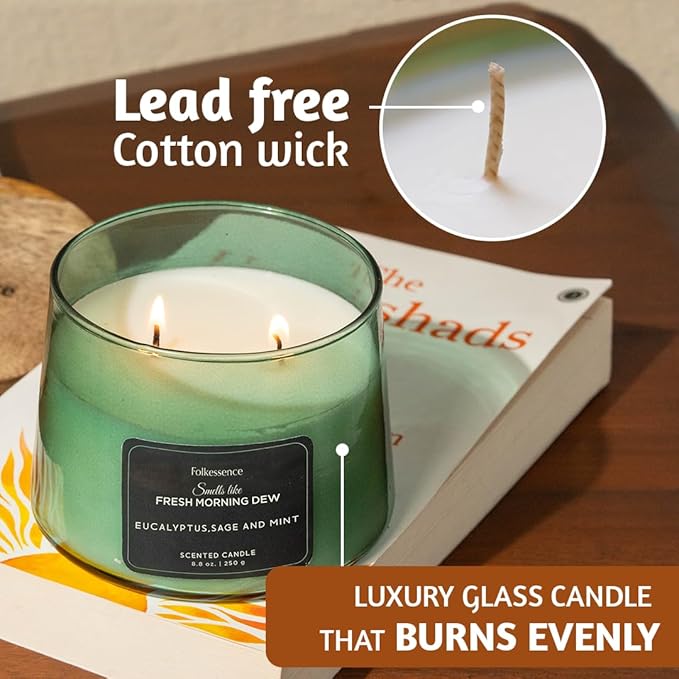 Folkulture Scented Candle | 8.81 Oz - Eucalyptus Candles for Home Scented | Sage & Mint Soy Candle or Non Toxic Candles for Relaxing | Long Lasting Green Candle for Relaxation Gifts for Women - Bloomnest