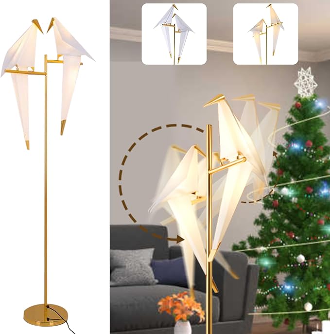 Bird Floor Lamp, 68" Bird Lamp Modern Gold Origami Swing Crane Floor Pendant Light Fixtures for Bedroom Dining Living Room - Bloomnest