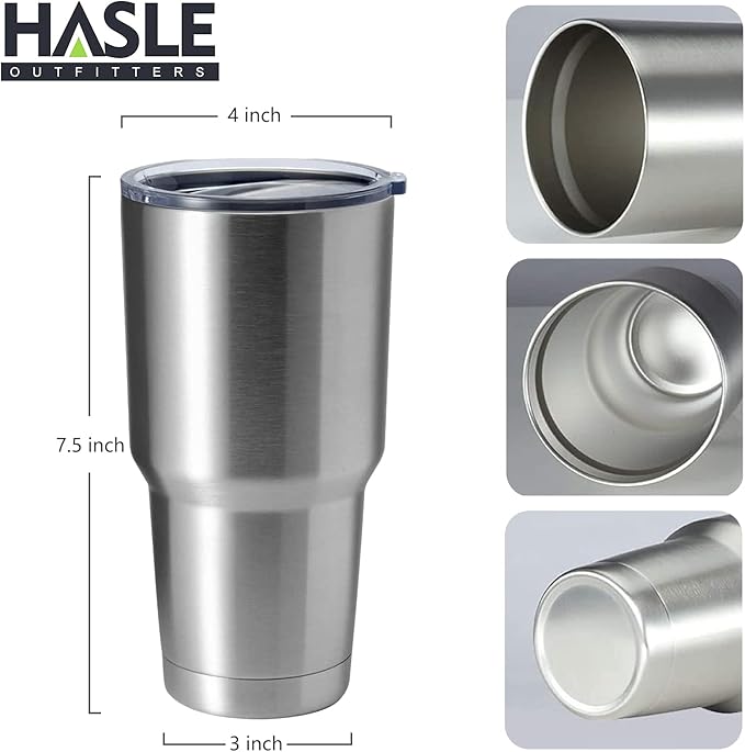 HASLE OUTFITTERS 30oz Stainless Steel Tumbler, Double Wall Vacuum Insulated Travel Mug Tumbler, Durable Insulated Coffee Mug, Gift Box Set (Silver, 8)
