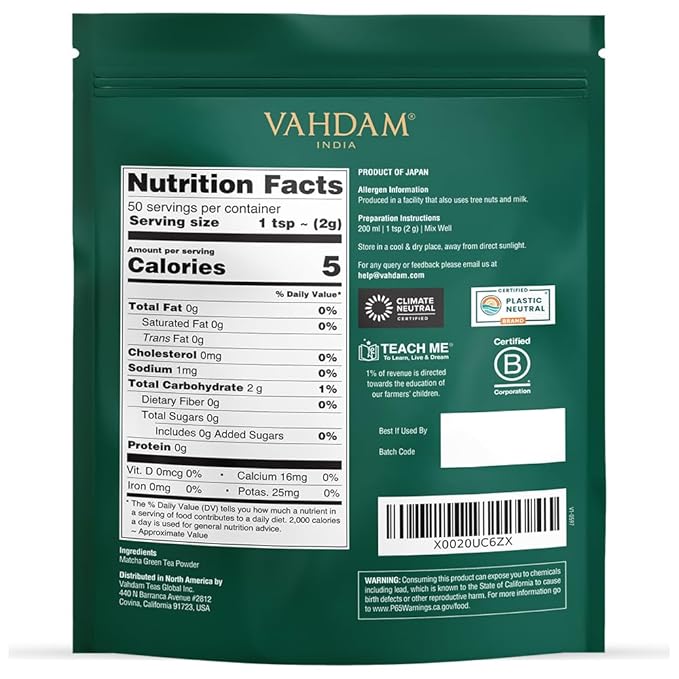 VAHDAM, Japanese Matcha Tea Powder (50 Cups,3.53oz) Sourced from Japan | Authentic Japanese Matcha Green Tea Powder | Classic Culinary Matcha From Japan - Bloomnest