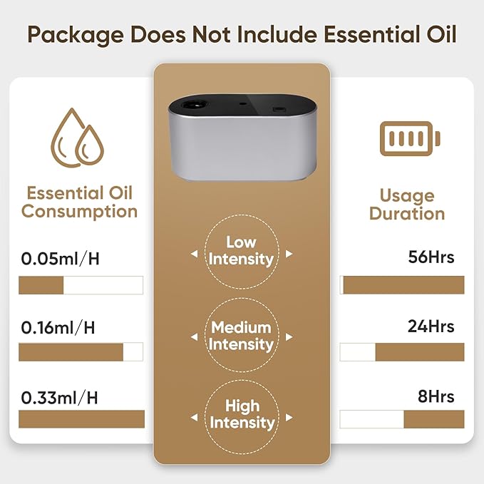 Waterless Diffuser for Home Essential Oil Diffuser, Aromatherapy Diffuser, Portable Scent Diffusers, 3 Mist Modes, Cycle Start for Bedroom, Office Studio 350-700 sq. ft Silver - Bloomnest