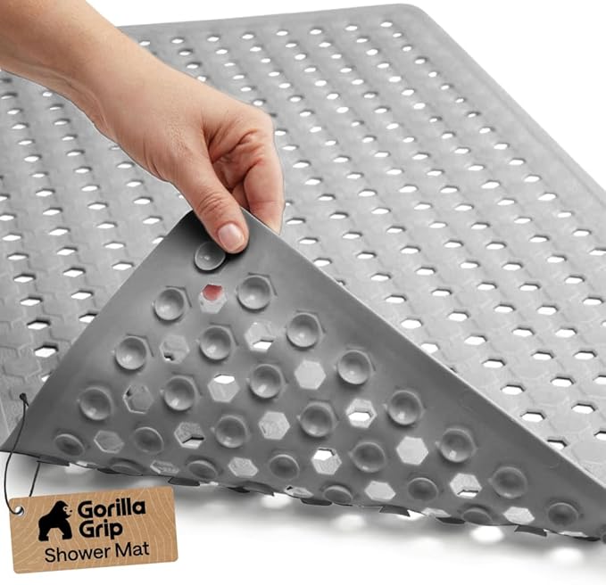 GORILLA GRIP Patented Bath Tub Shower Mat, Machine Washable Bathtub Floor Liner Mats, Suction Cups and Drain Holes to Keep Tubs Clean, Soft on Feet, Bathroom Essentials, 35x16 Inch, Gray Opaque - Bloomnest