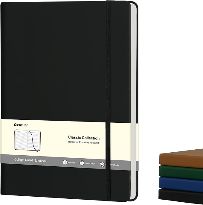 COMIX B5 Lined Journal Notebooks, 240 Pages, 6.9 x 9.8 Inches, Black, Hardcover Journaling Notebooks for Men & Women- Fits for Office, Business, School, Notes Taking & Writing - Bloomnest