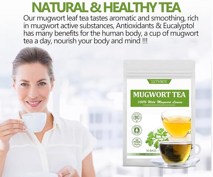 Premium 50 Mugwort Tea Bags, Made with 100% Pure Mugwort Tender Leaves, No Additives & Caffeine Free. - Bloomnest
