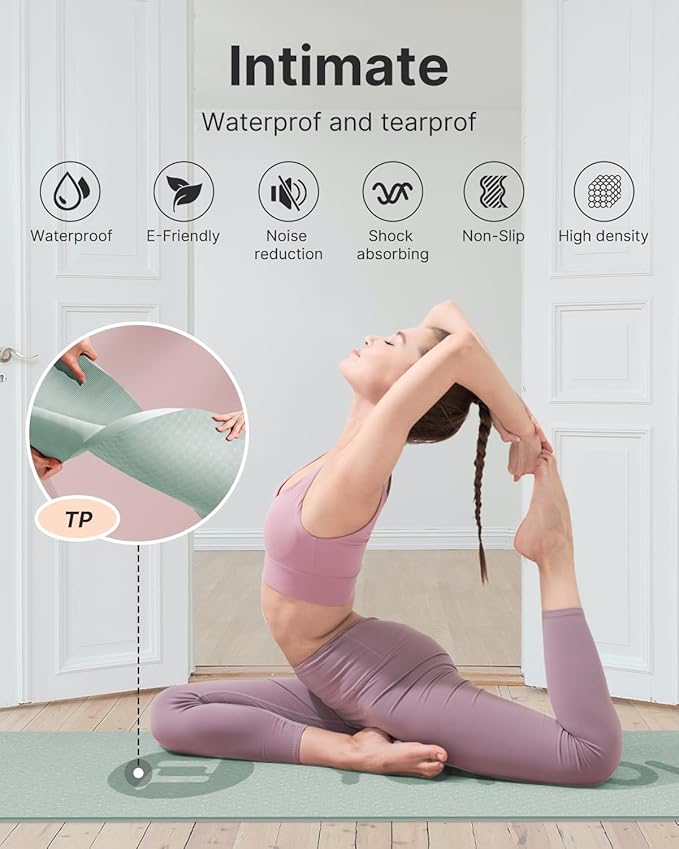 YOTTOY Yoga Mat, 72"x 32"x1/3" Extra Wide Non-Slip Exercise Fitness Yoga Mats,Eco-Friendly TPE Exercise Mats for Women Men Home Workout with Strap Bag - Bloomnest