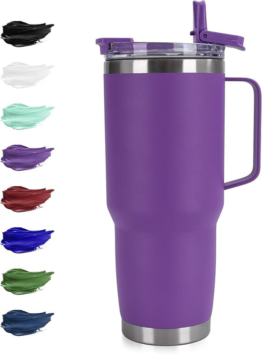 HASLE OUTFITTERS 30oz Tumbler With Handle, Insulated Travel Coffee Mug With Straw Leak-Proof Double Wall Stainless Steel Vacuum Tumblers Metal Cup with Straw for Hot and Cold Drink - Bloomnest