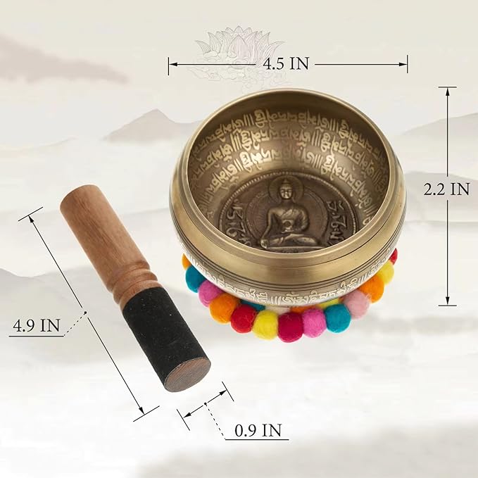 Tibetan Singing Bowl Set - Meditation Sound Bowl Handmade in Nepal for Chakra Healing, Mindfulness, Stress Relief, Buddha Decor ARTPARK