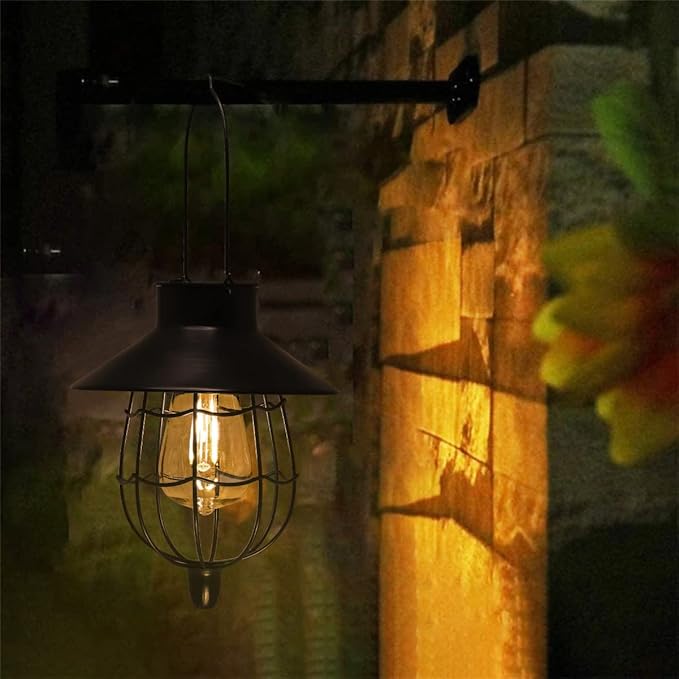 YAKii 2 Pack Solar Lantern Hanging Waterproof Outdoor Metal Solar Lamp with Warm White Light Decorate for Yard Garden Pathway Patio Porch Decor (Black) - Bloomnest