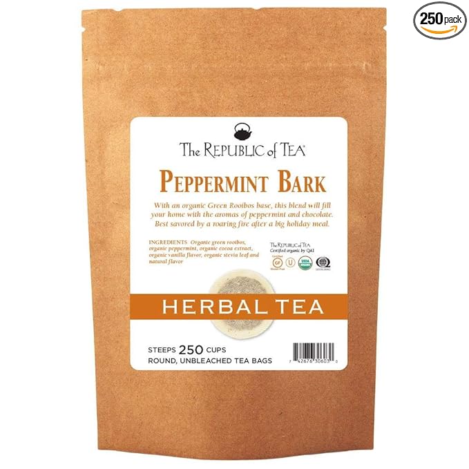 The Republic of Tea - Peppermint Bark, Cool Winter Herb Tea, 250 Tea Bags, Caffeine-Free - Bloomnest