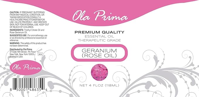 Ola Prima Rose Geranium Essential Oil - Premium Grade for Aromatherapy, Diffuser, Candle & Soap Making, Dropper - 4 fl oz - Rose Geranium - Rose Oil for Candle Making - Bloomnest