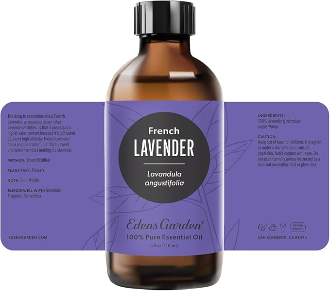 Edens Garden Lavender-French Essential Oil- 100% Pure Premium Grade, Undiluted, Natural, Therapeutic, Aromatherapy, The Best for Diffuser, Face, Laundry, Kid Safe 118 ml (4 fl oz) EdensGarden