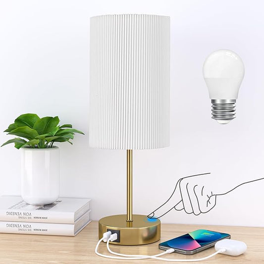 AKASUKI Table Lamp for Bedroom, 3 Way Dimmable Touch Lamp with Dual Charging Station, Small Bedside Lamps for Night Stands, Living Room, Office(LED Bulb Included) - Bloomnest