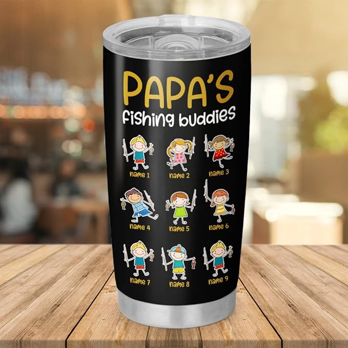 Custom My Fishing Buddies Call Me Papa Dad Personalized Tumbler Cup Father's Day Gift, Fishing Lovers 20oz Insulated CoffeeTea Tumbler with Lid - Bloomnest