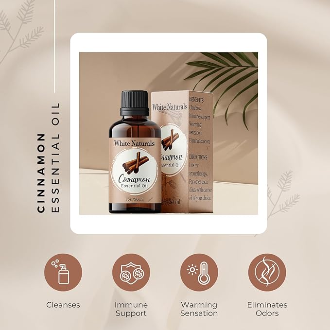 Cinnamon Essential Oil, 100% Pure Natural Organic Aromatherapy Oil for Diffuser/Humidifier, Steam Distilled, Therapeutic Grade, Perfect for Relaxation, Hair & Skin Care, DIY Soap & Candle Making - Bloomnest