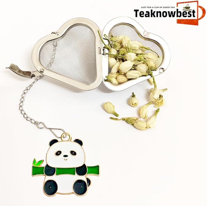 Tea infusers, loose tea strainer, Heart shaped tea ball + cute animal pendant, reusable tea steeper makes afternoon tea meaningful (Panda, 2PCS) - Bloomnest
