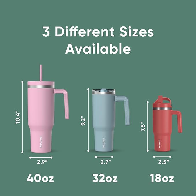 Hydrapeak Voyager 40 Oz Stainless Steel Tumbler with Handle, Insulated Water Bottle With Straw & Lid, Cupholder Friendly Reusable Travel Mug (Kelly Green) - Bloomnest