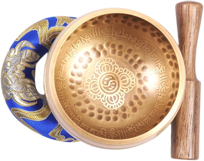 The Collection Royal Etched Tibetan Singing Bowl Set, Sound Bowl Meditation Set – Authentic Meditation Bell for Healing, Yoga, Chakra Balancing, Mindfulness, Zen Décor or Unique Gift Hammered TheCollectionRoyal