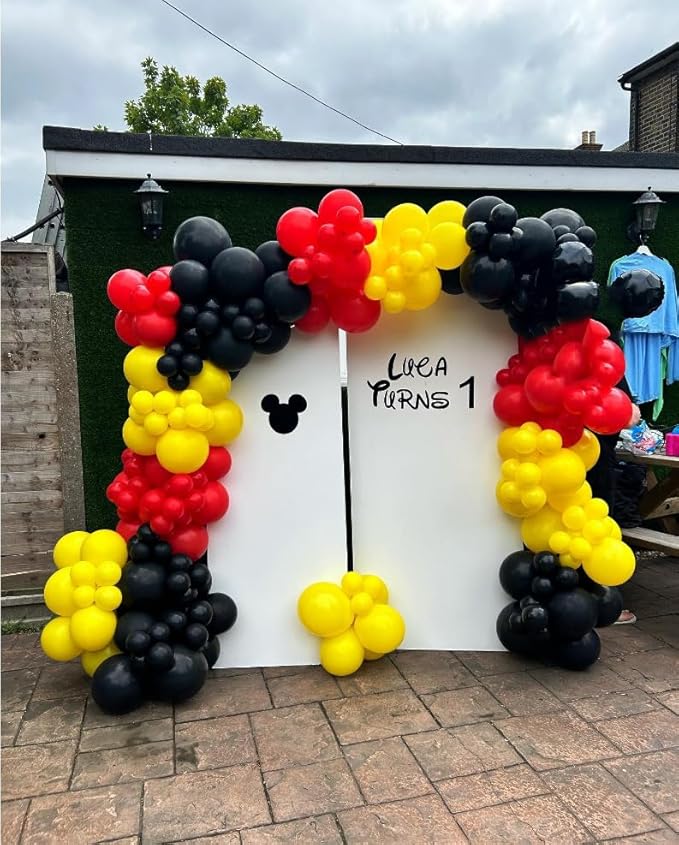 166Pcs Red Yellow Black Balloon Garland Arch Kit - Mouse Party Decorations with 18 12 10 5 Different Sizes Latex Party Balloons for Birthday Baby Shower Cartoon Game Theme Backdrop Decorations - Bloomnest