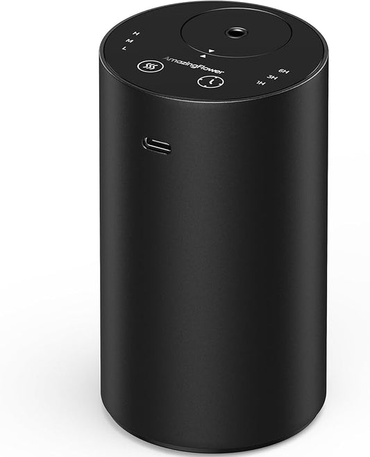 Waterless Essential Oil Diffuser, Rechargeable Scent Diffusers with 3 Mist Levels & Timers, Portable Aromatherapy Diffuser for Home Car Room Studio Office, Black Metal - Bloomnest