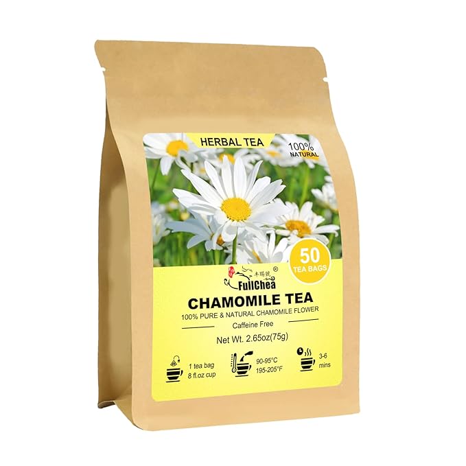 FullChea - Chamomile Tea bags, 50 Teabags - Pure & Natural Chamomile Flower Herbal Tea for Relaxation - Non-GMO - Caffeine-free - Support Digestion & Boost Immune System - Bloomnest