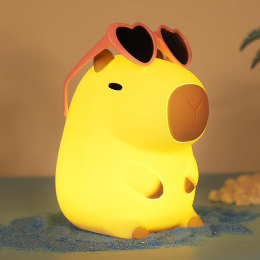 Attivolife Capybara Night Light, Sunglasses Capybara Silicone Lamp for Girls, Touch Nightlight Portable with Dim, Funny Bathroom Table Decor Birthday Xmas Gift for Women Friends（Pink Glasses） - Bloomnest