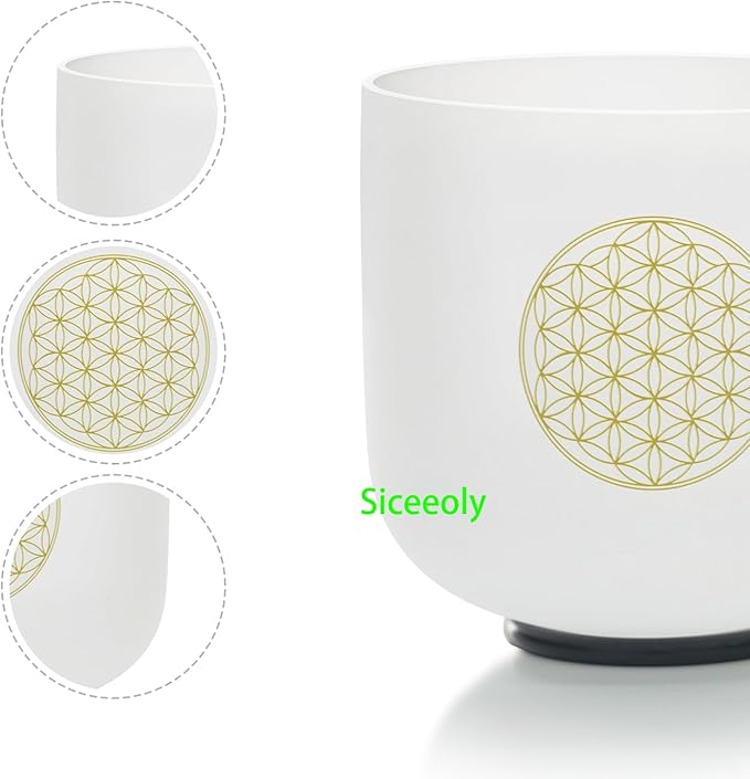8" C Note 432HZ Flower of Life Crystal Singing Bowl Frosted Quartz Root Base Chakra Meditation Sound Healing with Durable Carrying Case Suede Striker O-ring - Bloomnest