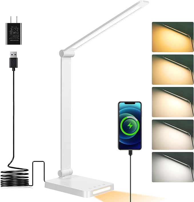 Dott Arts LED Desk Lamp with USB Ports, Touch Control, 5 Color Modes, 3 Brightness Levels, Foldable Design, White - Bloomnest