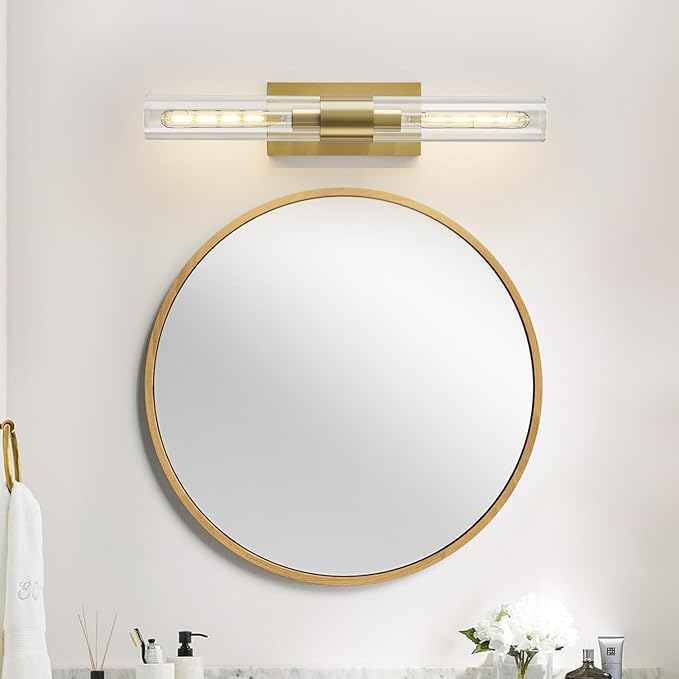 Gold Bathroom Vanity Lights Over Mirror,Modern Wall Light Fixture Sconce with Clear Glass for Bedroom,Bathroom,Hallway. - Bloomnest