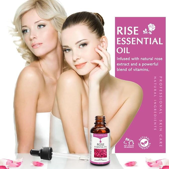 Rose Essential Oil, Face Moisturizer Oil, Face Essential Oils for Women, Rose Oil for Face, Skin Care, 1 FL.OZ (30ml) - Bloomnest