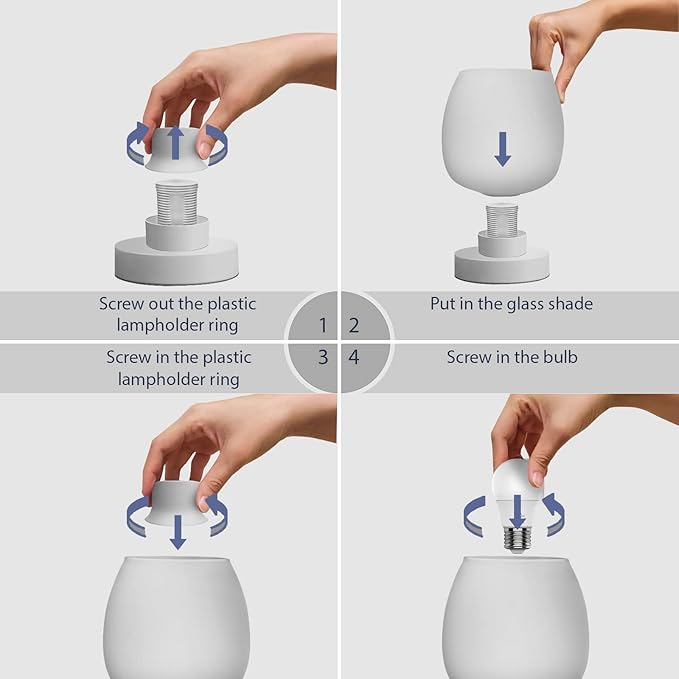 Touch Bedside Table Lamp - Modern Small Lamp for Bedroom Living Room Nightstand, Desk lamp with White Opal Glass Lamp Shade, Warm LED Bulb, 3 Way Dimmable, Simple Design - Bloomnest