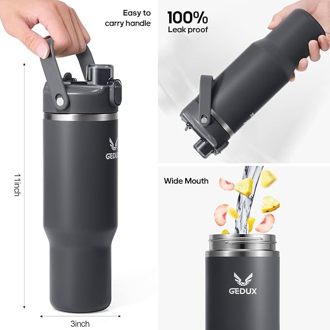 32 oz Stainless Steel Tumbler with Handle and Straw, Vacuum Insulated Water Bottle with 2-in-1 Lid (Chug/Straw) and Silicone Boot，Keeps Drinks Hot and Cold - Bloomnest