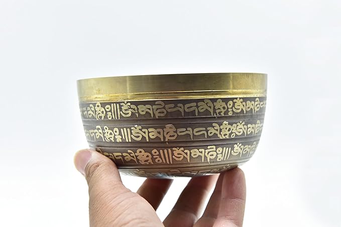 5 Inch Fine Etching Handmade Singing Bowl Yoga Meditation, with cushions and Mallet, Real Sandmade Singing Bowl from Nepal, healing bowls - Bloomnest