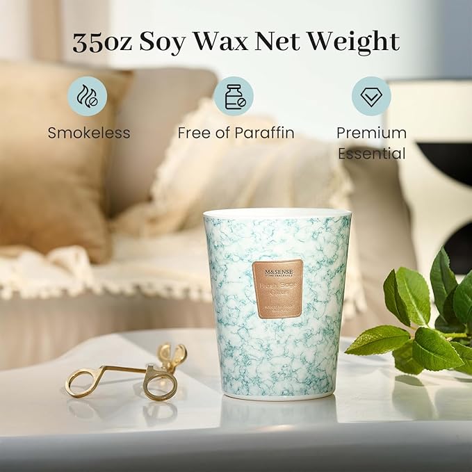 M&SENSE FreshSage Citrus Scented Candles for Home, 3-Wick Highly Scented Jar Candles, Extra Large Candle 35 Oz 150 Hours Long Lasting Burning, Relaxing Aromatherapy Candle for Stress Relief,Meditation - Bloomnest