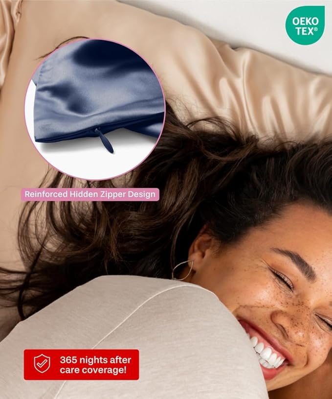 SUNDAYSILKS™ Premium Silk Pillow Cases | 100% Mulberry Silk Pillowcase with Zipper, Real 22 Momme Grade 6A Silk, Standard Queen, King Size [Navy Blue] - Bloomnest