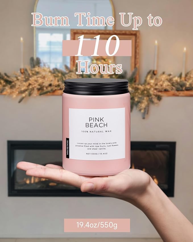 M&SENSE Pink Beach Sands Jar Candle, 19.4oz Pineapple Coconut Scented Natural Soy Candles for Home Scented, 110 Hour Burn Time, Home Decor Gift for Women, Friends, Family, Colleagues, Couples - Bloomnest