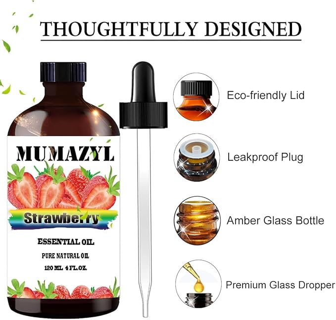 Strawberry Essential Oil, Strawberry Oil 4 Fl Oz 120ML for Diffuser Humidifier Yoga Cleaning DIY Candle Soap Making Essential Oils - Bloomnest