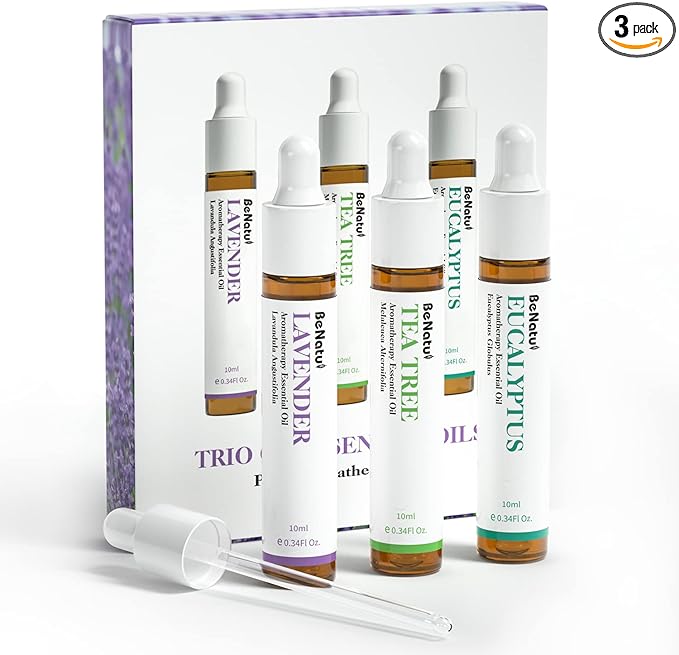Benatu Essential Oils Set (Tea Tree Lavender Eucalyptus) for Home, Organic Relax Scent Aromatherapy Gift for Women and Men, Natural Fragrance for Skin Care, Body Topical Massage, Diffuser 3 Packs - Bloomnest