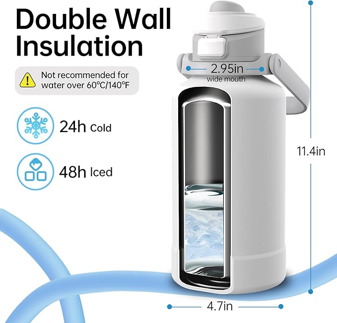 64oz Insulated Magnetic Water Bottle - Stainless Steel Vacuum Flask with MagSafe Compatible Phone Holder Keeps Drinks Cold for 24 Hours Water Jug for Gym and Outdoor Activities（White) Magcheer